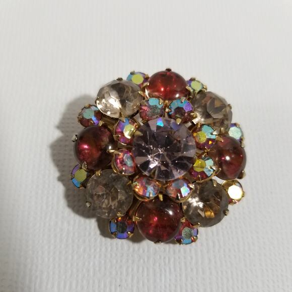 Vintage aurora borealis brooch one and one fourth triple - Picture 2 of 9